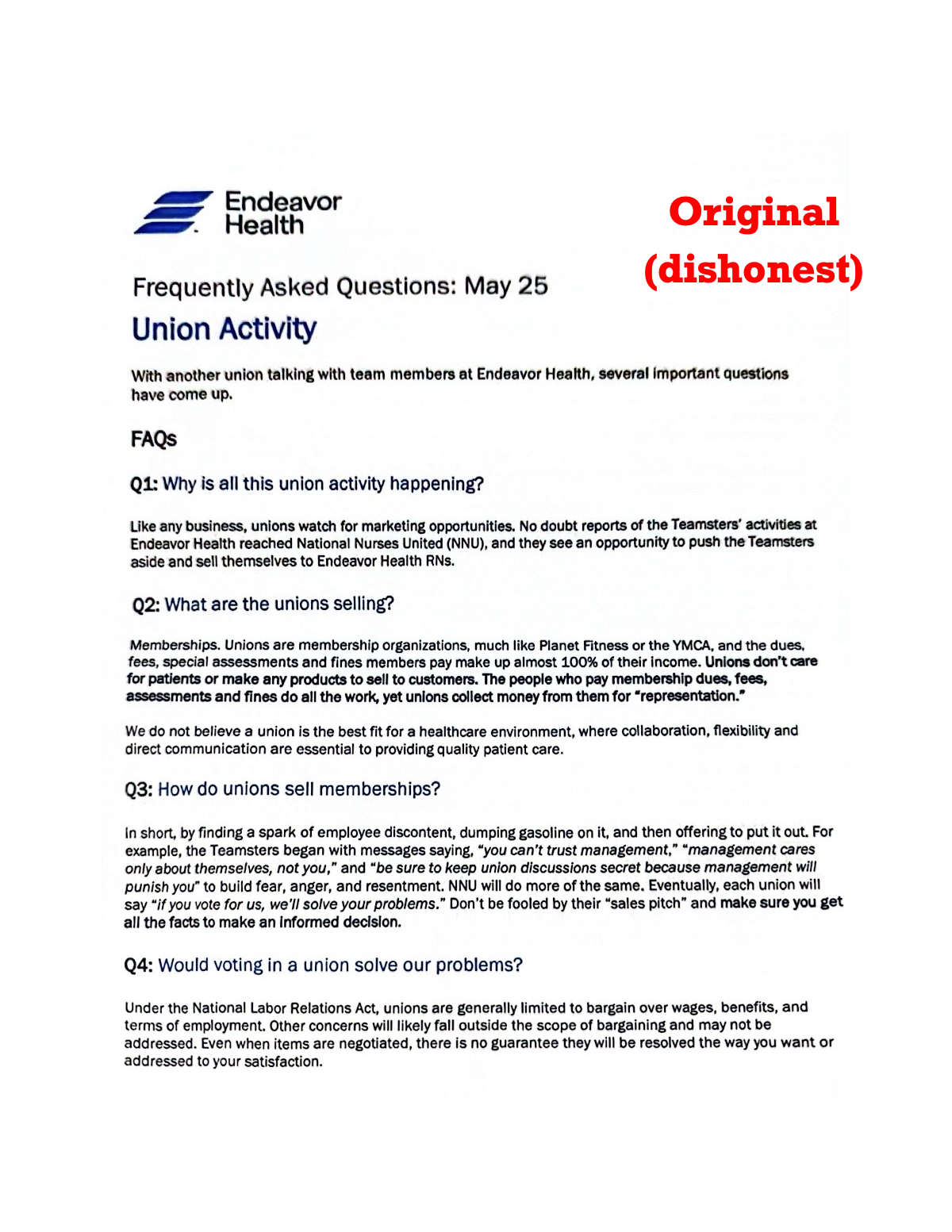 Page 1 of nonsense arguments and false information about unionizing and the benefits of unions undoubtedly written by overpaid and under-qualified union busting 'labor relations' consultants.