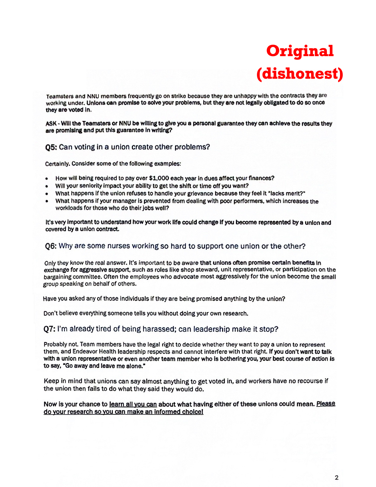 Page 2 of nonsense arguments and false information about unionizing and the benefits of unions undoubtedly written by overpaid and under-qualified union busting 'labor relations' consultants.