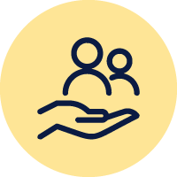 Hand supporting two people icon