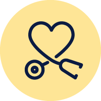 Stethoscope in a heart shape yellow icon
